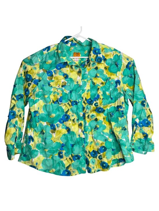 Ruby Rd. Tops - Ruby Rd 24W Cotton Abstract Floral Button Front Shirt Plus Size Blouse Top